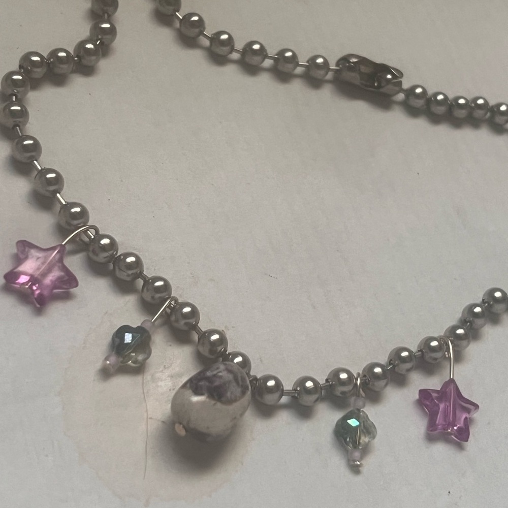 Silver Beaded Necklace with Amethyst Accents
